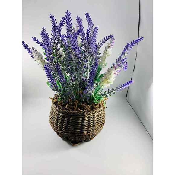 Vintage Upcycled Turtle Basket with Faux Lavender And White Faux Greenery Picks - Picture 3 of 4